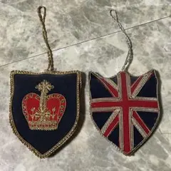 クリスマスオーナメント イギリス ユニオンジャック　王冠刺繍 ヴィンテージ