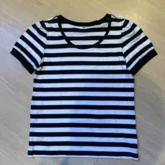 ユニクロ　UNIQLO Tシャツ　ボーダー　ストライプ　パフスリーブ　L
