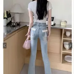 グレイル　GRL ks070 バックリボンフレアデニム　パンツ　M