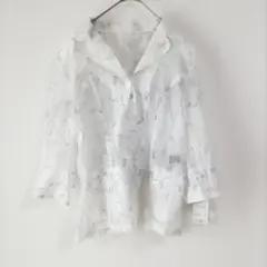 〈RAMLOSSA〉長袖シャツ　白　グレー花柄　シースルー　肩パッド　М