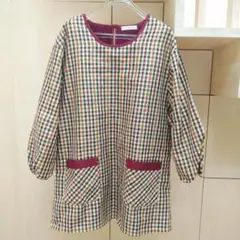 チェック柄 裏フリース割烹着