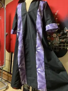 8779*藍染＆ハンドメイド 雪花絞り ロングワンピース貫頭衣とおそろのあづま袋 8779*藍染＆ハンドメイド 雪花絞り ロングワンピース貫頭衣とお