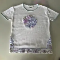 美品　上海灘　花柄刺繍 コットンニットセーター　L