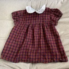 ファミリア風　チェック柄ワンピース 赤と青　70-80サイズ