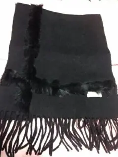 ファー付きマフラー ブラック ファー付きショール (中古品)