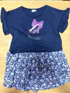 ★美品★T-シャツ フリル袖・ヒール絵柄/花柄スカート ネイビー 140cm