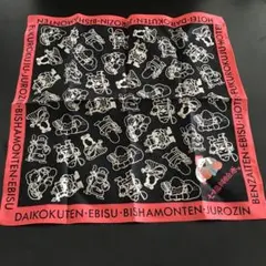 七福神デザイン ハンカチ 黒赤