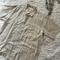 LANCEL ランセル　半袖　シャツ　ベージュ　刺繍　ロゴ　リネン混？