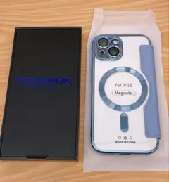 iPhone 15マグネット式ケース 青　ブルー　手帳型ケース