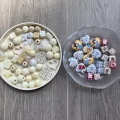 アクリルビーズ　木製ビーズ　ホワイト　動物　女の子