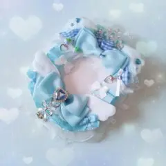 537 硬質ケース♡トレカケース♡レースデコ♡ライトブルー♡ねこ♡いちご♡