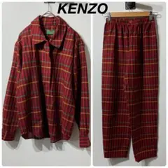 希少 KENZO ケンゾー 総柄 上質 セットアップ チェック パジャマシャツ