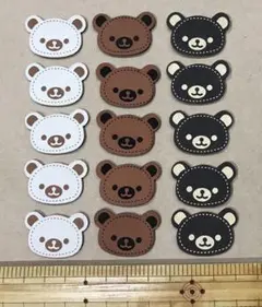 ミニチュア くまさん フェイクレザー タグ 縫い付けできる 茶 白 かわいい