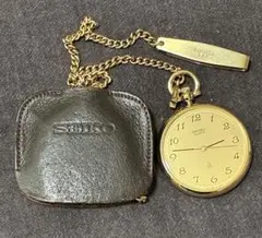 SEIKO セイコー 懐中時計クォーツ　ゴールド色　電池交換済み　チェーン付き