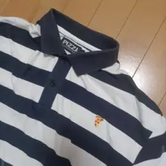 PIZZA ネイビーとホワイトストライプ ポロシャツ XL