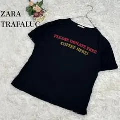 【ザラトラファルク】半袖プリントTシャツ　カットソー　黒　ブラック　S コットン