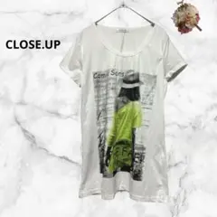 クローズアップ　プリントTシャツ　半袖カットソー　コットン　プルオーバー　ラフ