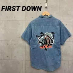 FIRST DOWN ファーストダウン 半袖シャツ 刺繡 メンズ M 水色