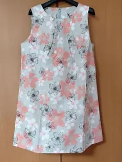 沖縄産かりゆしウェア　フラワープリント ノースリーブチュニック