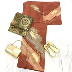 【2112】着物 訪問着 袷 正絹 刺繍 牡丹 地紋入り 単品販売♪