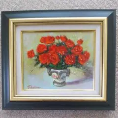油絵 花の絵「薔薇」F3号 未使用油彩額縁入り (匿名配送)