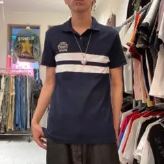 アバクロ S ネイビー y2kアーカイブ ロゴワッペン ボーダー 半袖ポロシャツ