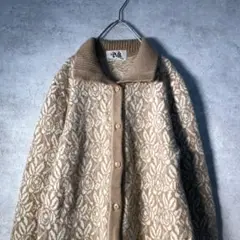 【ヴィンテージ】日本製 レトロ 花総柄 カーディガン 古着 used AS18