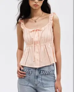 【 タグ付き 】H&M ペプラムキャミトップス ライトアプリコット Mサイズ