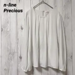【n-linePrecious】長袖シャツ　シフォン　透け感　白　オフィス