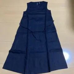 リネンワンピース ノースリーブAラインワンピース M 無印良品 濃紺