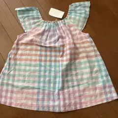 H&M パステルチェック フリル袖 トップス 140