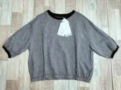 新品 season reason リネン 裾ゴムリブブラウス 黒 LL