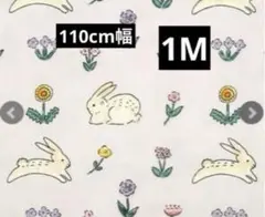 生地　1メートル　野花とうさぎ　 ウサギ柄　ピンク　シーチング