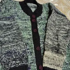 緑と黒のニットカーディガンL