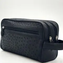 【美品 高級◎】オーストリッチ クラッチバッグ Wファスナー ビジネス