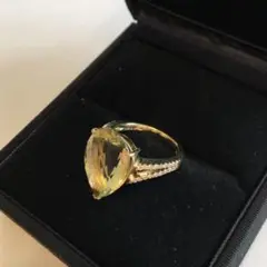 イエローシトリン リング ダイヤモンド 18k