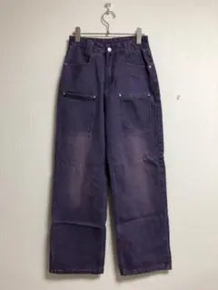 紫のデニム ワイドレッグパンツ Mサイズ