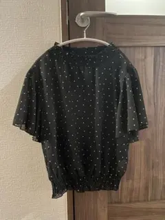 美品　ダブルクローゼット　ドット柄 半袖ブラウス 黒