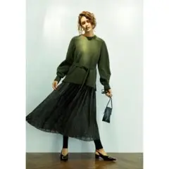 ミラオーウェン Mila Owen プリーツSKドッキングニットOP