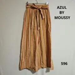 AZUL BY MOUSSYストライプ ワイドパンツ リボン付き　リネン混