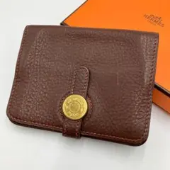 エルメス ドゴン カードケース ミニ財布 ブラウン 箱付き ゴールドロゴ金具
