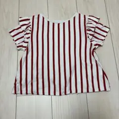 UNITED ARROWSの赤と白のストライプ フリル袖 Tシャツ