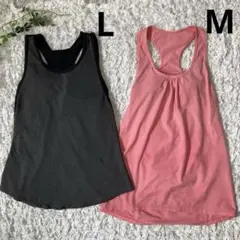 ヨガウェア　カップ付き　２枚セット　グレー　ピンク　タンクトップ