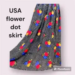 vintageヴィンテージスカート花柄ピンドットカラフルゴムレトロUSA海外古着