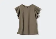 【UNIQLO】ラッフルスリーブT オリーブM / 0258