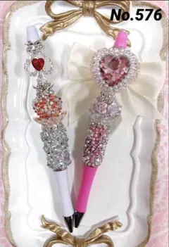 ♥️ ハート りぼん カスタムボールペン 2本set♥️