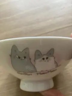 猫イラストの陶器製茶碗