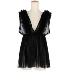 coca チュールVネックトップス　新品　黒　M