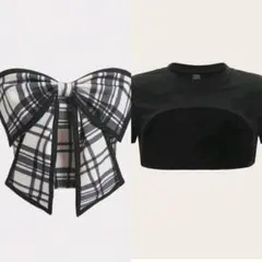 SHEIN リボン飾り付きトップス シュルグトップ セット スナ系