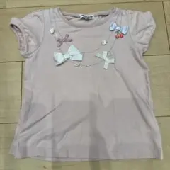 リボン装飾のピンクTシャツ 100cm